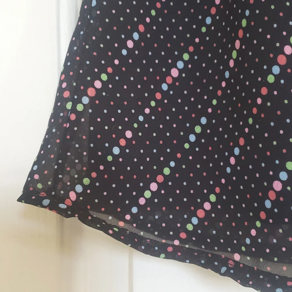Vintage 90's Polka Dot Slip Skirt Black Pastel A‑Line Sheer Lined Retro | SMALL